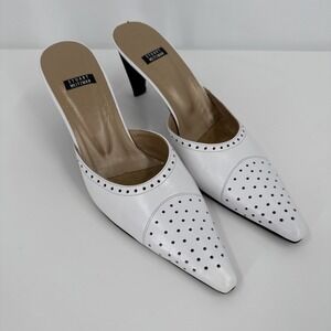 Stuart Weitzman Leather Lasercut Accents Mules White Size 8.5 AA‎ Spain